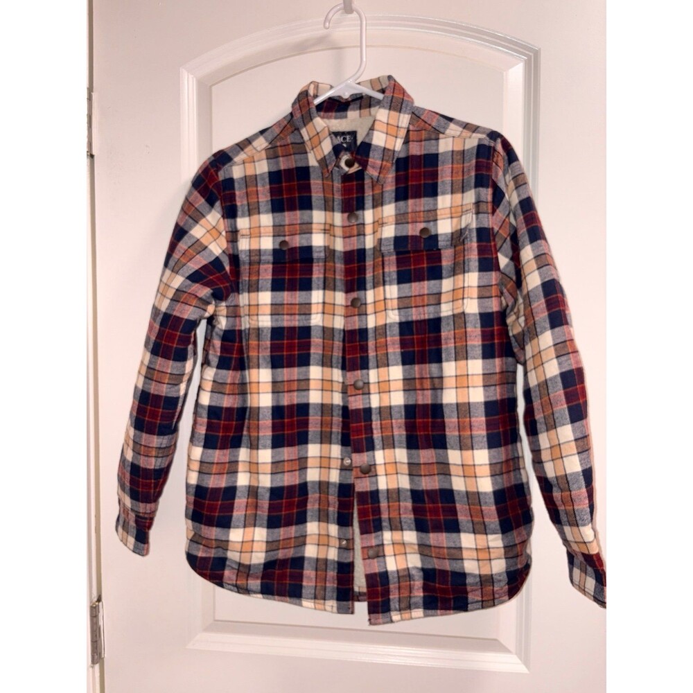 The Children’s Place long‎ sleeve plaid Sherpa lined jacket 14 boys EUC